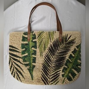 INC International Concepts MIMI Natural Straw Boho Summer Handbag Tote Lined